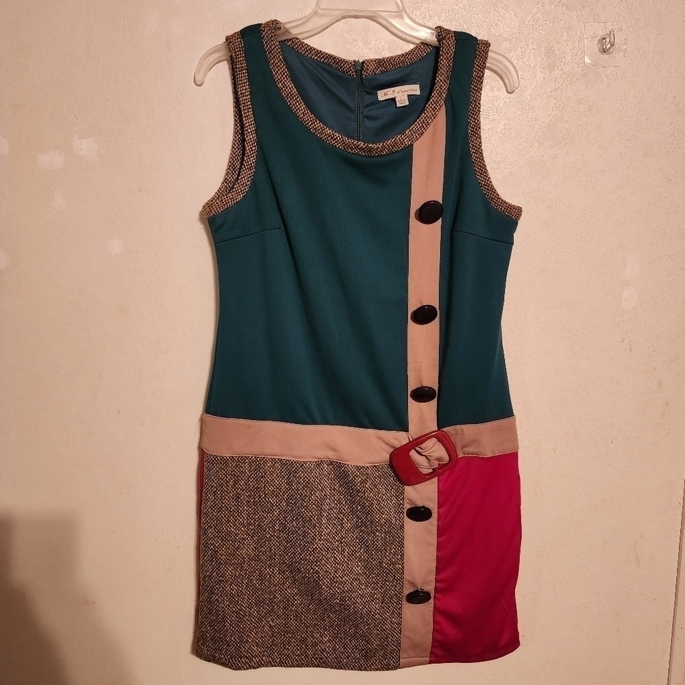 M.F. Designer Paris Colorblock Dress Zip Back Size L Vintage (see all pictures) - Picture 2 of 12